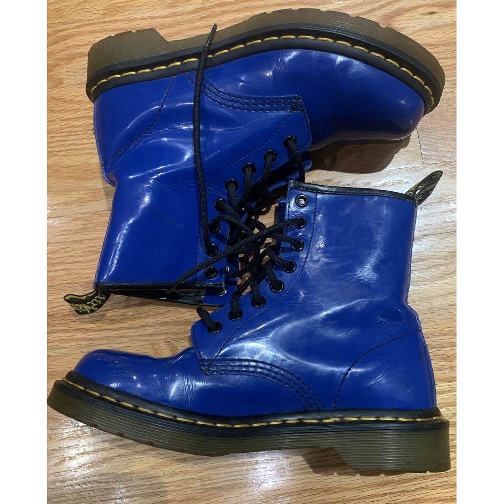 Dr. Martens Women's 1460W Patent Leather Lace Up Boots Blue Combat Style Size 6 - Picture 2 of 6